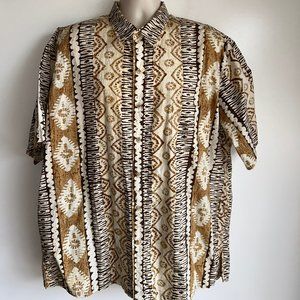 Cooke Street Honolulu Men's Brown Tan Aztec Print Button-Up Shirt Size 2XL